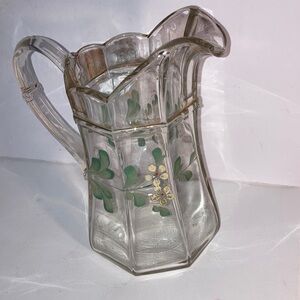 Floral Glass Pitcher with Green Accents